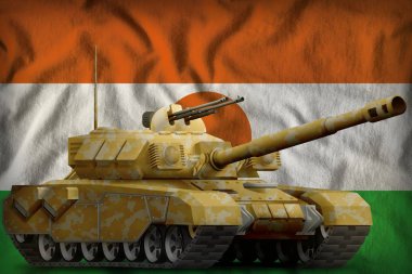 Nijer bayrağı arka üzerinde çöl kamuflaj ile ağır tank. 3D çizim
