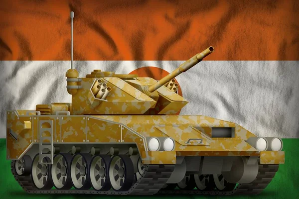 Lätta Stridsvagnen Apc Med Öken Kamouflage Den Niger Flagga Bakgrunden — Stockfoto