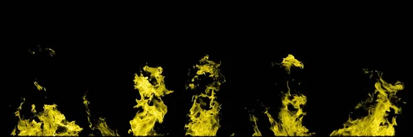 Llamas Amarillas Fuego Reales Aisladas Sobre Fondo Negro Burla Llamas — Foto de Stock