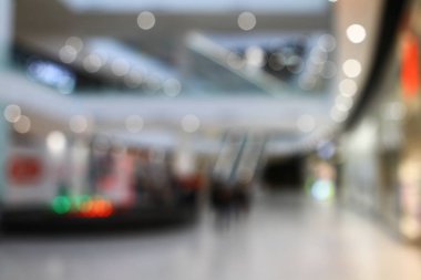 Bokeh alışveriş arka plan defocused. Bulanık süper market iç akşam.