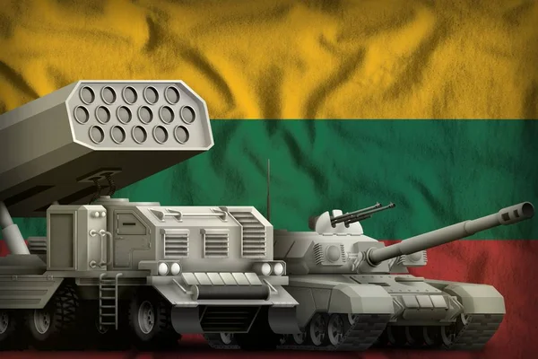 Nádrž Raketové Spouštěč Pozadí Vlajka Litvy Litva Koncept Těžkých Vojenských — Stock fotografie