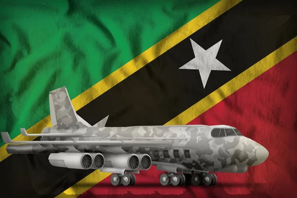 Bombardeiro Com Camuflagem Cidade Fundo Bandeira São Cristóvão Nevis Ilustração — Fotografia de Stock