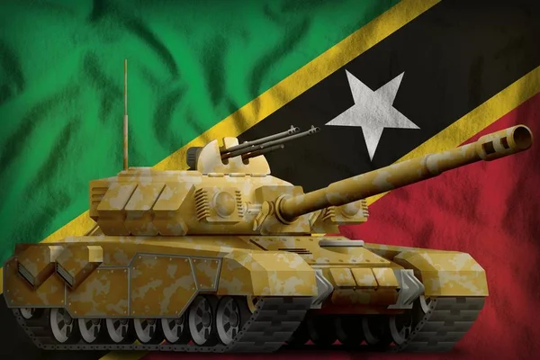 Tanque Pesado Com Camuflagem Deserto Fundo Bandeira São Cristóvão Nevis — Fotografia de Stock