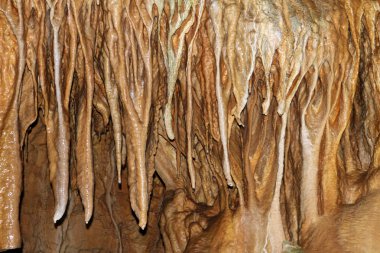 Doğal doku fotoğraf fox renkli duvarlar ve dikitler içinde - mermer Mağarası, Crimea oluşumları ile fantastik doğal mağara