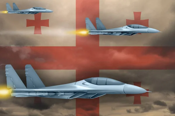 Georgië Luchtaanval Concept Moderne Oorlog Vliegtuigen Aanval Georgië Vlag Achtergrond — Stockfoto