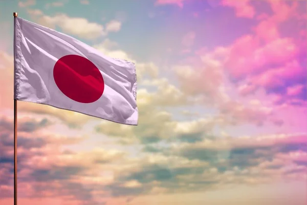 Fladderende Japan Vlag Mockup Met Plek Voor Tekst Kleurrijke Bewolkte — Stockfoto