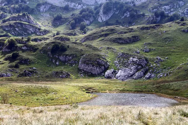 小さな幻想的自然風景写真 Fisht Oshten 山の近くの北コーカサスの山湖 Psenodah — ストック写真
