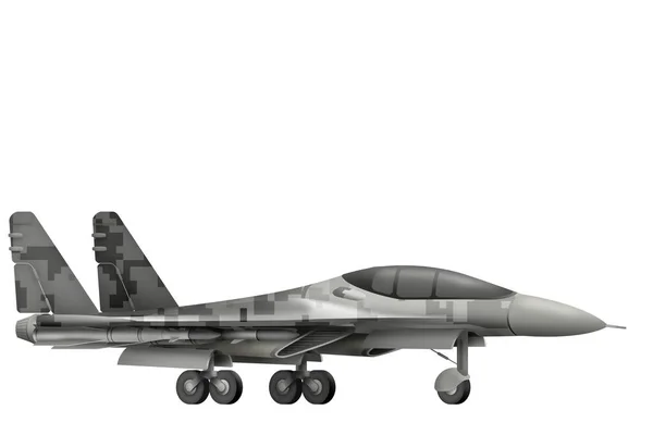 Fighter Interceptor Med Pixel City Kamouflage Isolerade Objekt Vit Bakgrund — Stockfoto