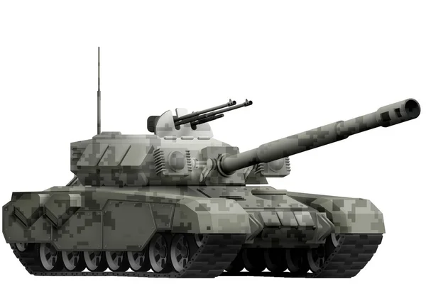 Zware Tank Met Stad Pixel Camouflage Geïsoleerde Object Een Witte — Stockfoto