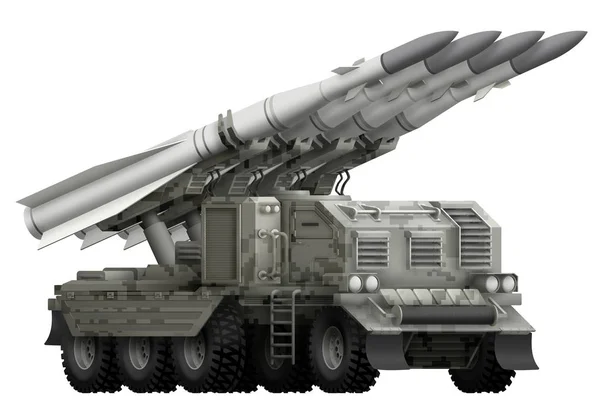 tactical short range ballistic missile with pixel city camouflage isolated object on white background. 3d illustration