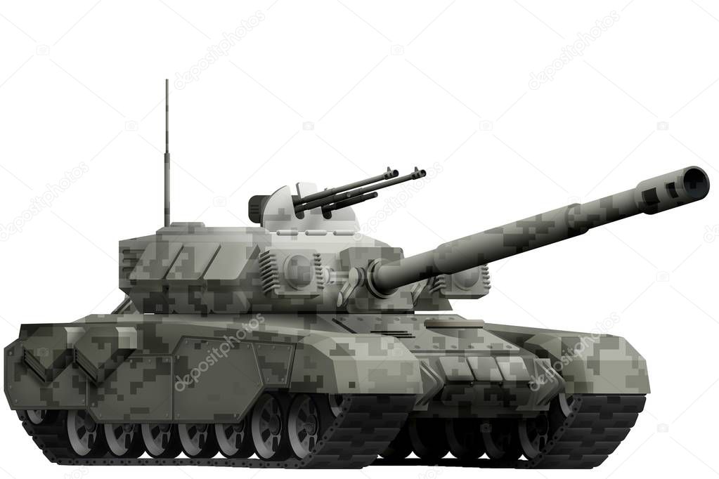 heavy tank with city pixel camouflage isolated object on white background. 3d illustration