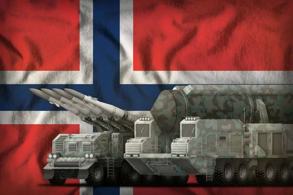 rocket forces with winter camouflage on the Norway flag background. Norway rocket forces concept. 3d Illustration