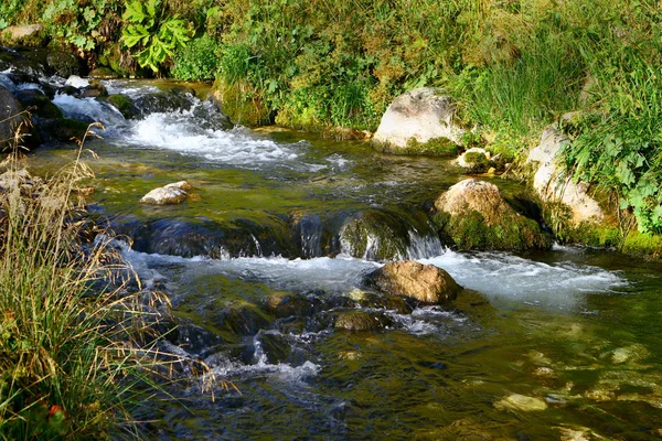 Tavasszal Víz Hegyi Folyó Fantasztikus Köves Patak Észak Kaukázusban Hegyi — Stock Fotó