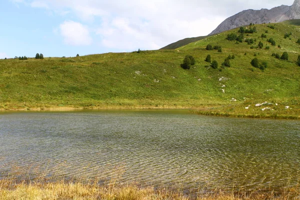 Přírodní Krajiny Fotografie Malých Horské Jezero Psenodah Severním Kavkazu Blízko — Stock fotografie