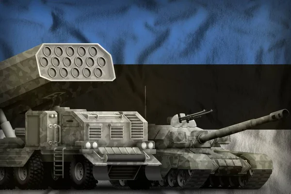 Tank Rocket Launcher City Camouflage Estonia Flag Background Estonia Heavy — Stock Photo, Image