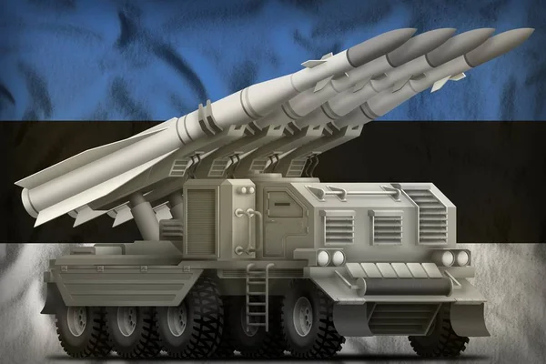 Missile Balistique Tactique Courte Portée Sur Fond Drapeau Estonien Illustration — Photo