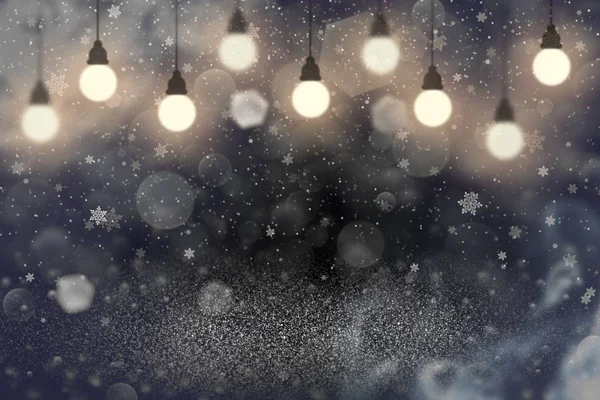 Prachtige Briljante Abstracte Achtergrond Glitter Lichten Met Lampen Dalende Sneeuw — Stockfoto