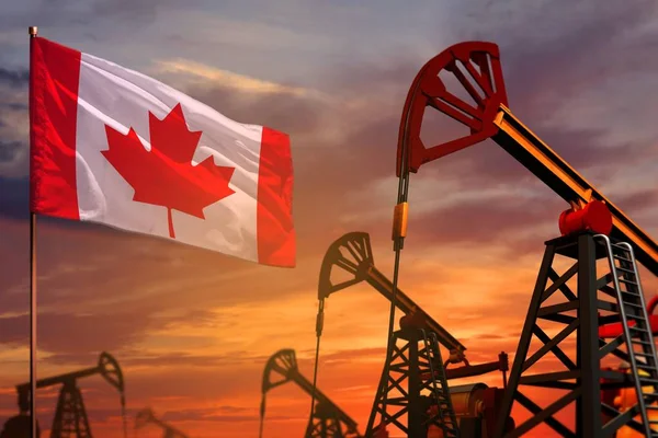 Canadá Industria Petrolera Concepto Ilustración Industrial Bandera Canadá Pozos Petróleo — Foto de Stock