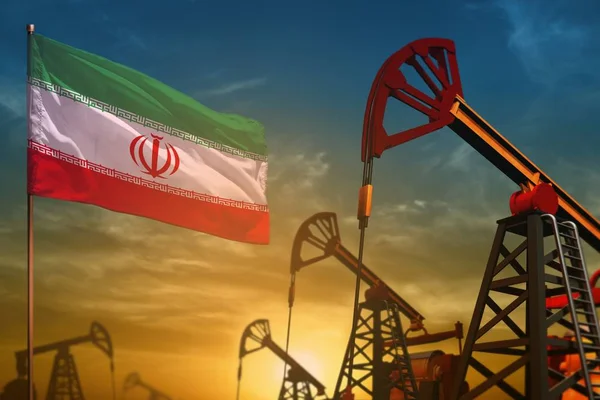 Irán Industria Petrolera Concepto Ilustración Industrial Ondeando Bandera Irán Los — Foto de Stock