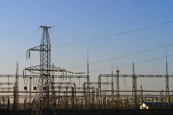 Industrial Photo High Voltage Towers Sky Background — Stock Photo, Image