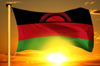 Güzel turuncu günbatımı arka plan üzerinde dokuma Malavi bayrak