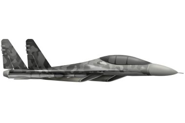 avcı, gri ile uçan Interceptor yalıtılmış nesne beyaz arka plan üzerinde kamuflaj. 3D çizim