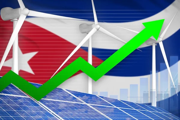 キューバの太陽と風力エネルギー上昇グラフ 上矢印 環境エネルギー産業の図 イラストレーション — ストック写真