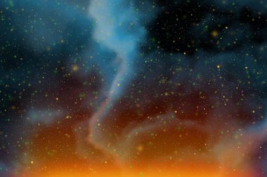 Soyut fantezi ışık mavi uzay ve renkli arka plan ile kıvılcım yıldız ve bulutlar