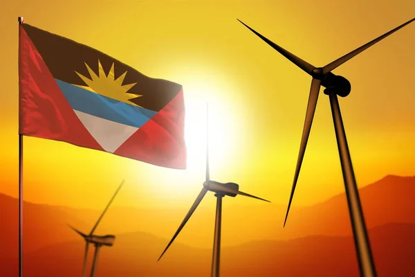 Antigua Barbuda Wind Energy Alternative Energy Environment Concept Turbines Flag — Stock Photo, Image