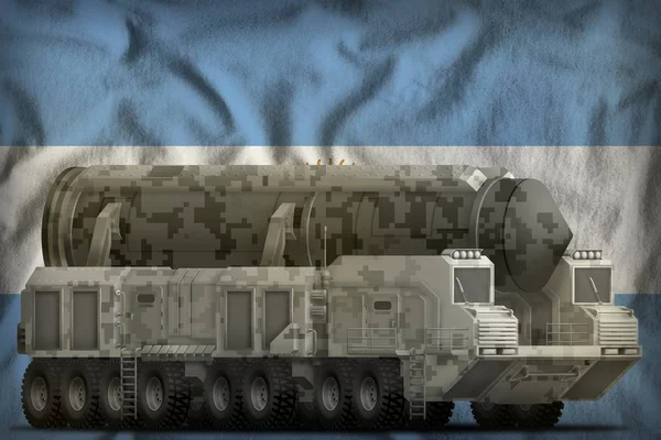 洲际弹道导弹与城市伪装在阿根廷旗子背景 — 图库照片