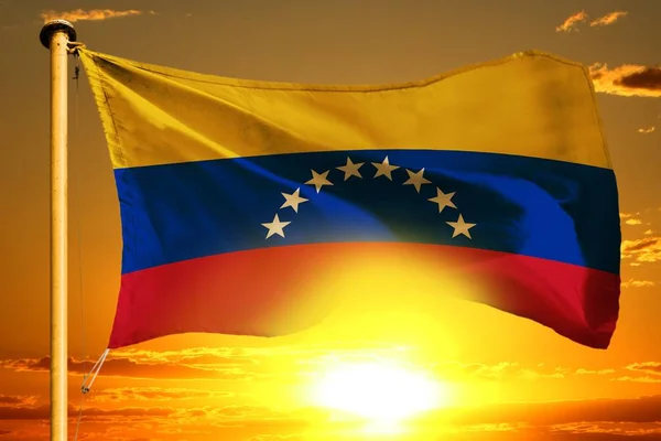 Venezuela Bandiera Tessitura Sul Bellissimo Sfondo Arancio Tramonto — Foto Stock