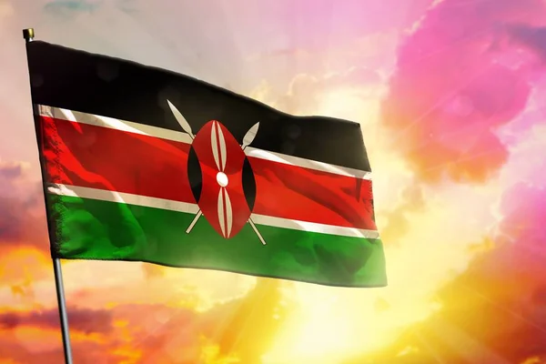 Sventolando Bandiera Del Kenya Bellissimo Tramonto Colorato Sfondo Alba Kenya — Foto Stock