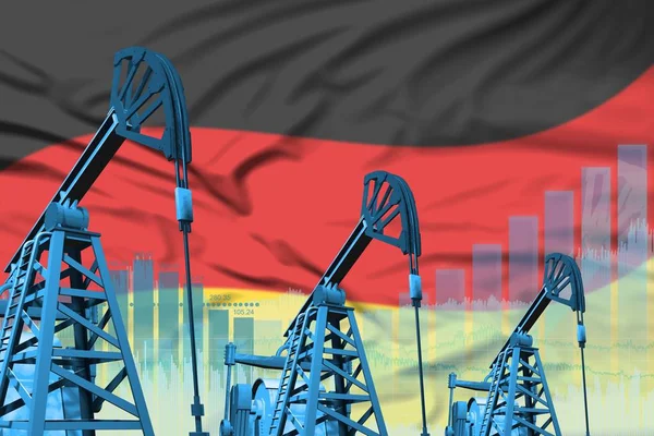 Germany oil and petrol industry concept, industrial illustration on Germany flag background. 3D Illustration