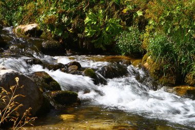 Uzun pozlama ve güzel rocky creek Kuzey Kafkasya Tarih ile doğanın - bahar su dağ nehir fotoğraf ateş