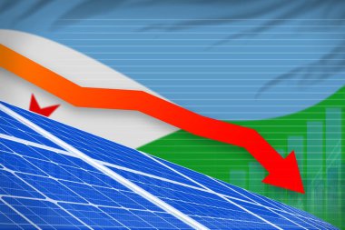 Cibuti güneş enerjisi güç grafik, ok aşağı - çevre Enerji sanayi illüstrasyon düşürücü. 3D çizim