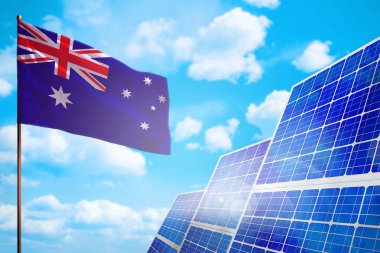 Avustralya alternatif enerji, güneş enerjisi kavramı bayrak - küresel ısınma ile mücadele sembolü - endüstriyel çizim, 3d çizim ile