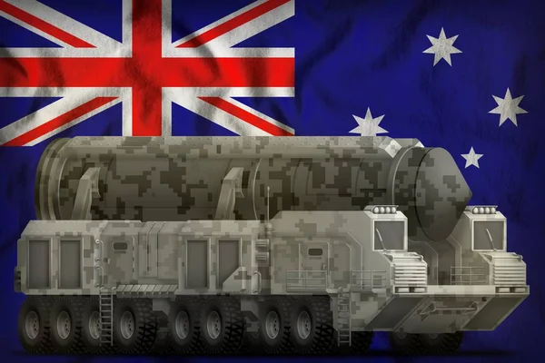 洲际弹道导弹与城市伪装在澳洲旗子背景 — 图库照片