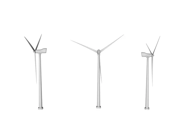 三个不同旋转角度的风车 白色背景隔绝 风力发电工业插图 — 图库照片