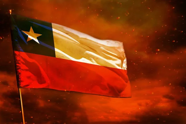 Bandera Chile Ondeando Sobre Cielo Rojo Carmesí Con Fondo Pilares — Foto de Stock