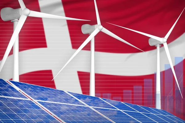 Denmark solar and wind energy digital graph concept  - green energy industrial illustration. 3D Illustration
