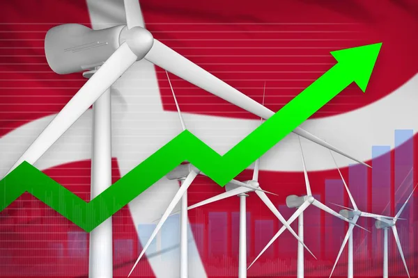 Denmark wind energy power rising chart, arrow up  - alternative energy industrial illustration. 3D Illustration