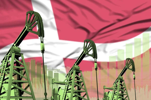 Denmark oil and petrol industry concept, industrial illustration on Denmark flag background. 3D Illustration