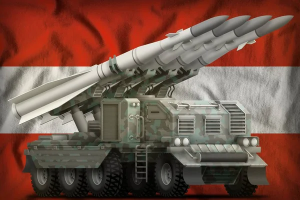 オーストリアの旗の背景に北極迷彩で戦術的な短距離弾道ミサイル イラストレーション — ストック写真