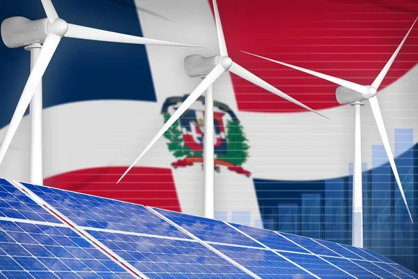 Dominican Republic solar and wind energy digital graph concept  - alternative energy industrial illustration. 3D Illustration