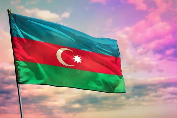 Fluttering Azerbaijan Flag Colorful Cloudy Sky Background Azerbaijan Prospering Concept — Stock Photo, Image