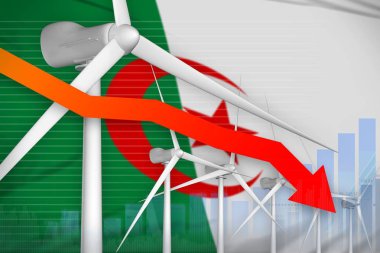 Cezayir Rüzgar enerji güç grafik, ok aşağı - çevre Enerji sanayi illüstrasyon düşürücü. 3D çizim