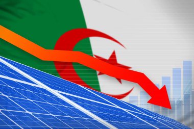 Cezayir güneş enerjisi güç grafik, ok aşağı - Yenilenebilir Enerji sanayi illüstrasyon düşürücü. 3D çizim