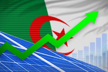 Cezayir güneş enerjisi güç yükseliyor grafik yukarı - Alternatif Enerji sanayi illüstrasyon ok. 3D çizim