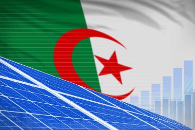 Cezayir güneş enerjisi güç dijital grafik kavramı - Çevre Enerji sanayi illüstrasyon. 3D çizim