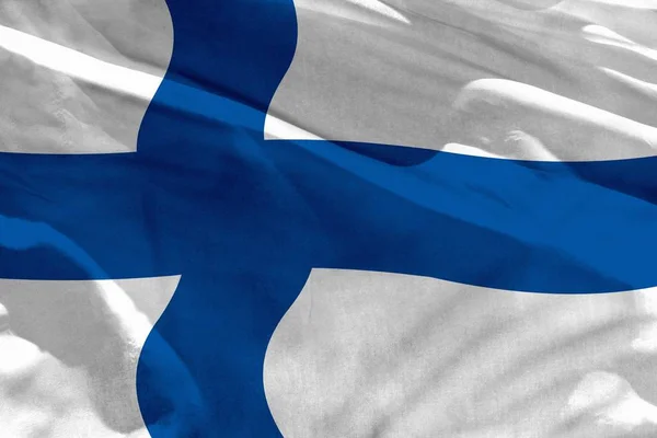 Развевающийся Флаг Финляндии Использования Качестве Текстуры Фона Флаг Развевается Ветру — стоковое фото